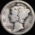 Image of 1916-P / MERCURY DIME / CIRCULATED GRADE GOOD / VERY GOOD 90% SILVER COIN