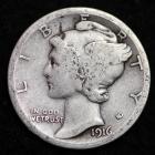 Image of 1916-S / MERCURY DIME / CIRCULATED GRADE GOOD / VERY GOOD 90% SILVER COIN