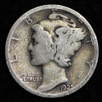 Image of 1925-D MERCURY DIME / CIRCULATED GRADE GOOD / VERY GOOD 90% SILVER COIN