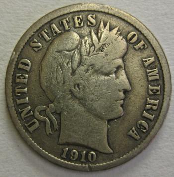 Image of 1910-S Barber Dime FINE++