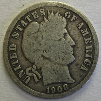 Image of 1908-D Barber Dime GOOD