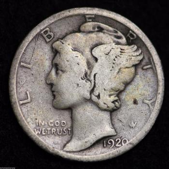 Image of 1920-D MERCURY DIME / CIRCULATED GRADE GOOD / VERY GOOD 90% SILVER COIN