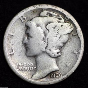 Image of 1926-S MERCURY DIME / CIRCULATED GRADE GOOD / VERY GOOD 90% SILVER COIN