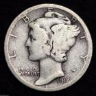 Image of 1918-D MERCURY DIME / CIRCULATED GRADE GOOD / VERY GOOD 90% SILVER COIN