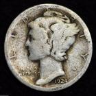 Image of 1924-S MERCURY DIME / CIRCULATED GRADE GOOD / VERY GOOD 90% SILVER COIN